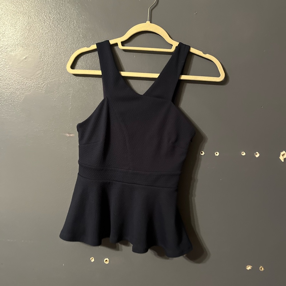 Freeway Navy Sleeveless Peplum Top